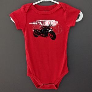 **3/$25**Calvin Klein red short sleeved motorcycle onesie